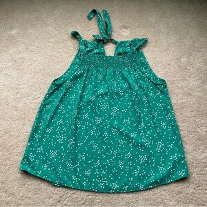 West Kei Smocked Tie Back Tank Top Blouse - Size L - EUC - Green w/ White Dots